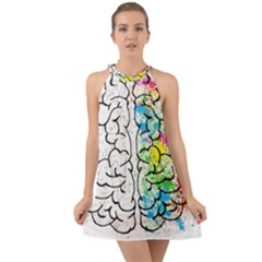 Brain-mind-psychology-idea-drawing Halter Tie Back Chiffon Dress by Jancukart