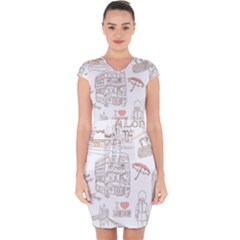 I Love London Drawing Capsleeve Drawstring Dress  by Jancukart