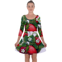 Strawberries-fruits-fruit-red Quarter Sleeve Skater Dress by Jancukart