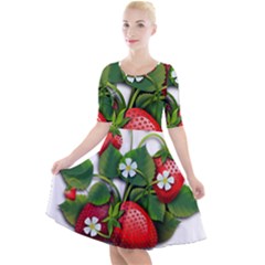 Strawberries-fruits-fruit-red Quarter Sleeve A-line Dress by Jancukart