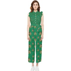 Water Lilies In The Soft Clear Warm Tropical Sea Women s Frill Top Chiffon Jumpsuit by pepitasart