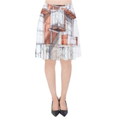 Rag-flats-onion-flats-llc-architecture-drawing Graffiti-architecture Velvet High Waist Skirt by Jancukart