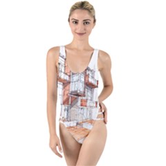 Rag-flats-onion-flats-llc-architecture-drawing Graffiti-architecture High Leg Strappy Swimsuit by Jancukart