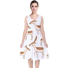 Cute Animal Deer V-neck Midi Sleeveless Dress  by artworkshop