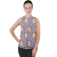 Corgi Pattern Mock Neck Chiffon Sleeveless Top by Sudhe