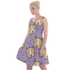 Corgi Pattern Knee Length Skater Dress by Sudhe