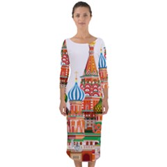 Moscow-kremlin-saint-basils-cathedral-red-square-l-vector-illustration-moscow-building Quarter Sleeve Midi Bodycon Dress by Jancukart