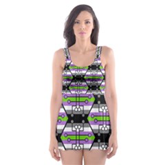 Hackers Town Void Mantis Hexagon Agender Nine 9 Stripe Pride Flag Skater Dress Swimsuit by WetdryvacsLair