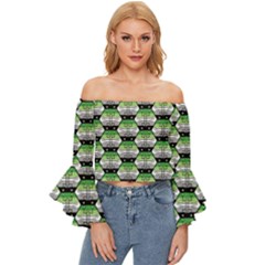 Hackers Town Void Mantis Hexagon Aromantic Pride Flag Off Shoulder Flutter Bell Sleeve Top by WetdryvacsLair