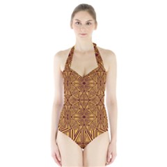 Abstract Pattern Geometric Backgrounds Halter Swimsuit by Eskimos