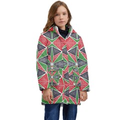 Abstract Pattern Geometric Backgrounds  Kid s Hooded Longline Puffer Jacket by Eskimos