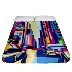 City-street-car-road-architecture Fitted Sheet (king Size) by Jancukart