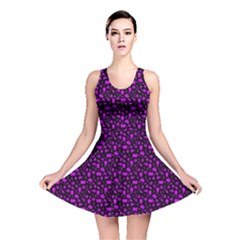 Small Bright Dayglo Purple Halloween Motifs Skulls, Spells & Cats On Spooky Black Reversible Skater Dress by PodArtist