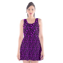 Small Bright Dayglo Purple Halloween Motifs Skulls, Spells & Cats On Spooky Black Scoop Neck Skater Dress by PodArtist