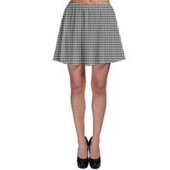 Soot Black And White Handpainted Houndstooth Check Watercolor Pattern Skater Skirt by PodArtist