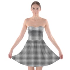 Soot Black And White Handpainted Houndstooth Check Watercolor Pattern Strapless Bra Top Dress by PodArtist