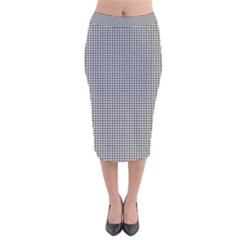 Soot Black And White Handpainted Houndstooth Check Watercolor Pattern Velvet Midi Pencil Skirt by PodArtist