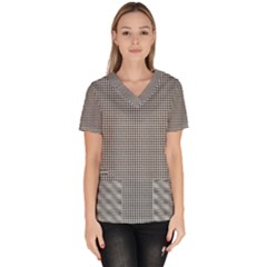 Soot Black And White Handpainted Houndstooth Check Watercolor Pattern Women s V-neck Scrub Top by PodArtist