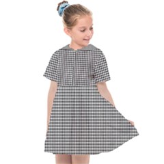 Soot Black And White Handpainted Houndstooth Check Watercolor Pattern Kids  Sailor Dress by PodArtist