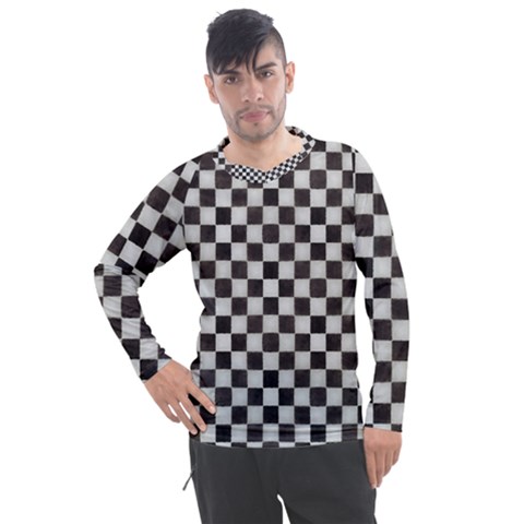 Large Black And White Watercolored Checkerboard Chess Men s Pique Long Sleeve Tee by PodArtist