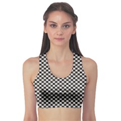 Black And White Watercolored Checkerboard Chess Sports Bra by PodArtist