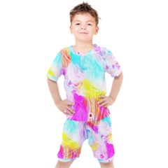 Background-drips-fluid-colorful Kids  Tee And Shorts Set by Jancukart