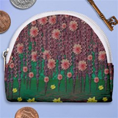 Floral Vines Over Lotus Pond In Meditative Tropical Style Horseshoe Style Canvas Pouch by pepitasart