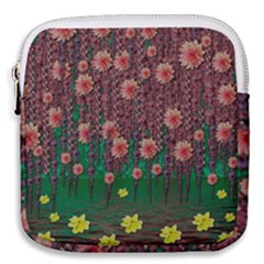 Floral Vines Over Lotus Pond In Meditative Tropical Style Mini Square Pouch by pepitasart