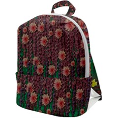 Floral Vines Over Lotus Pond In Meditative Tropical Style Zip Up Backpack by pepitasart