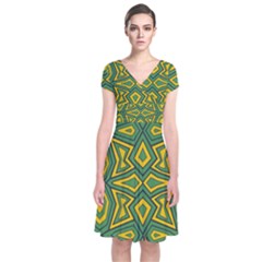 Abstract Pattern Geometric Backgrounds Short Sleeve Front Wrap Dress by Eskimos