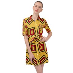 Abstract Pattern Geometric Backgrounds Belted Shirt Dress by Eskimos