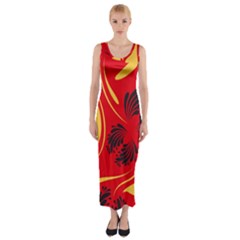 Folk Flowers Print Floral Pattern Ethnic Art Fitted Maxi Dress by Eskimos