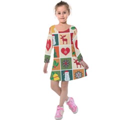 Christmas-pattern Kids  Long Sleeve Velvet Dress by nate14shop