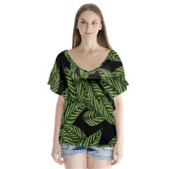  Leaves  V-neck Flutter Sleeve Top by artworkshop