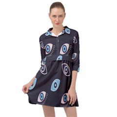 Eyes Evil Eye Blue Pattern Design Mini Skater Shirt Dress by artworkshop