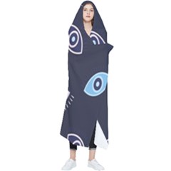 Eyes Evil Eye Blue Pattern Design Wearable Blanket by artworkshop