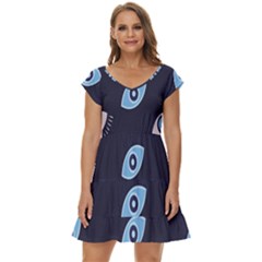 Eyes Evil Eye Blue Pattern Design Short Sleeve Tiered Mini Dress by artworkshop