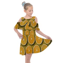 Oranges Slices  Pattern Kids  Shoulder Cutout Chiffon Dress by artworkshop