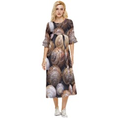 Snail Shells Pattern Arianta Arbustorum Double Cuff Midi Dress by artworkshop