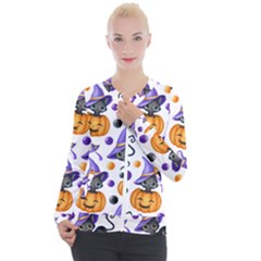 Halloween Cat Pattern Casual Zip Up Jacket by designsbymallika