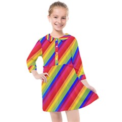 Rainbow-lines Kids  Quarter Sleeve Shirt Dress by nate14shop