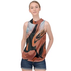 Paint High Neck Satin Top by nateshop