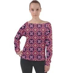 Abstract-background-motif Off Shoulder Long Sleeve Velour Top by nateshop