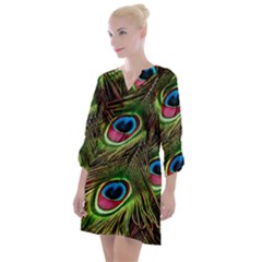 Peacock-feathers-color-plumage Open Neck Shift Dress by Celenk