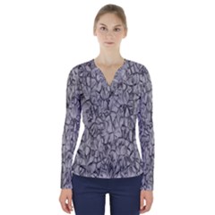 Comb V-neck Long Sleeve Top by nateshop