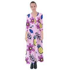 Flowers Purple Button Up Maxi Dress by nateshop