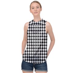 Houndstooth High Neck Satin Top by nateshop