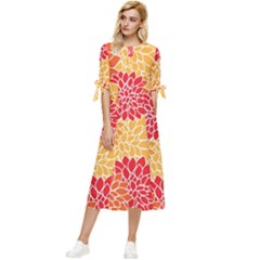 Background Colorful Floral Bow Sleeve Chiffon Midi Dress by artworkshop