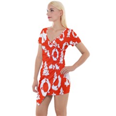 Orange Background Card Christmas  Short Sleeve Asymmetric Mini Dress by artworkshop