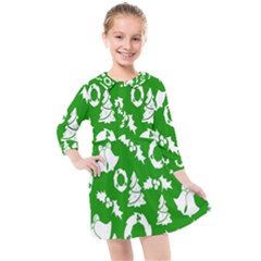 Green  Background Card Christmas  Kids  Quarter Sleeve Shirt Dress by artworkshop